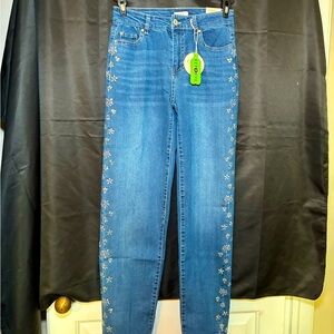 Camila Coelho Crystal Rhinestone Jeans Size 2 Medium Wash Straight Leg Fancy NWT